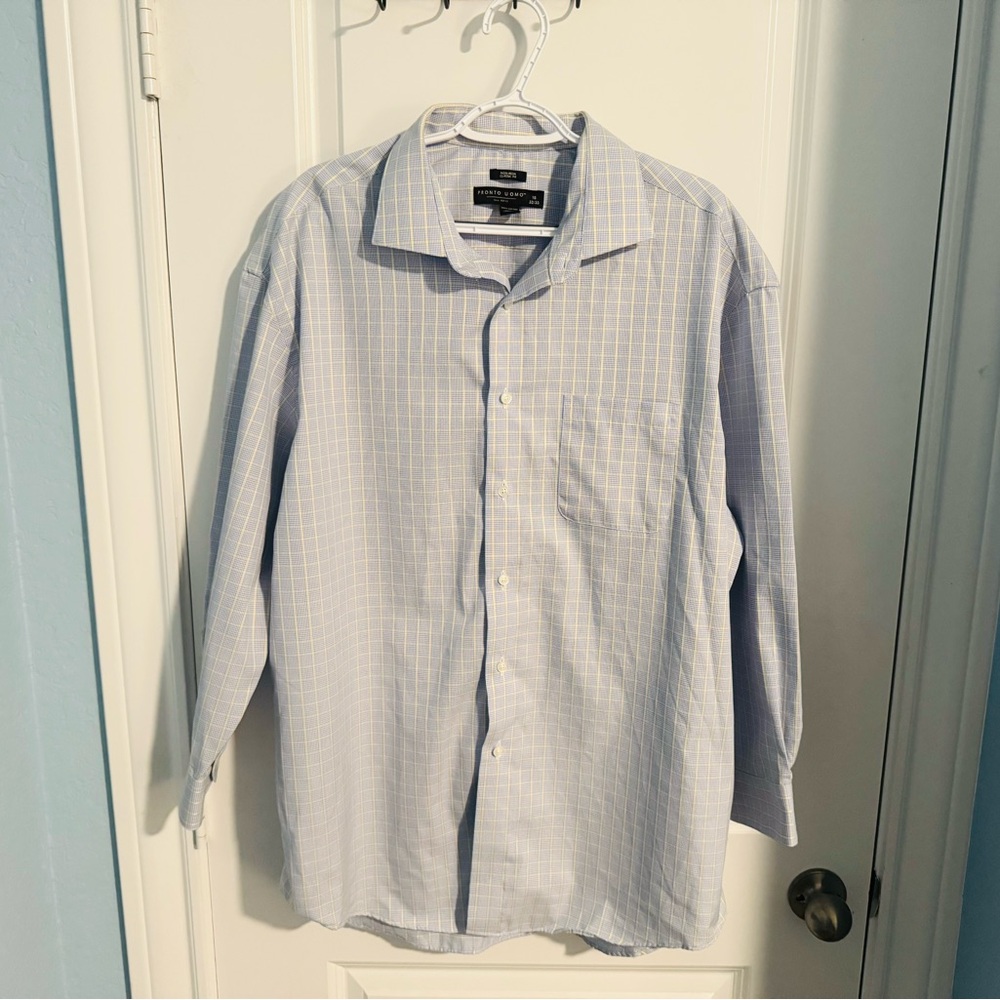 Pronto Uomo Light Blue Plaid Button Down Shirt Size 18